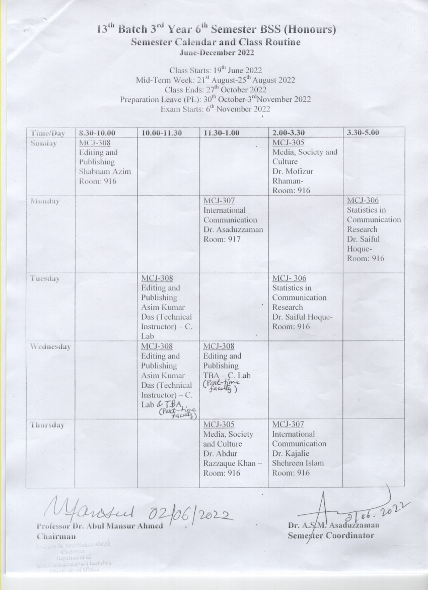 BSS Class Routine BSS Class Routine